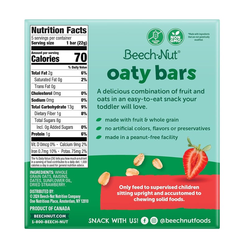Beech-Nut Toddler Snacks Oaty Bars Granola Bars for Babies & Toddlers, Fruit & Whole Grain Strawberry Snack Bar, Gluten Free Toddler Snack, 6 Boxes (30 Individually Wrapped Bars) - Image 2