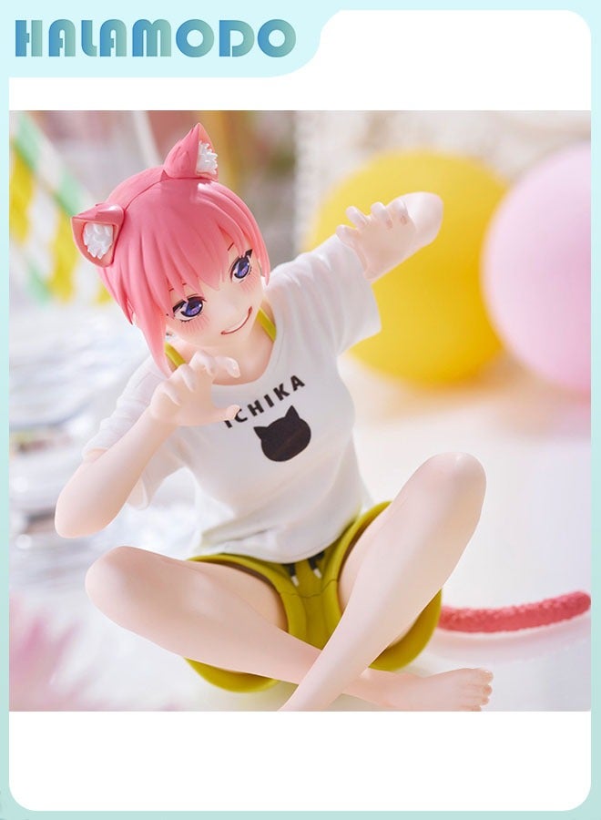 HALAMODO The Quintessential Quintuplets Bride Super cute Anime Figurine of Ichika Nakano Wearing Cat - themed Pajamas, a Must - have Decoration for Car Dashboards and Desktops 11 cm - Image 2