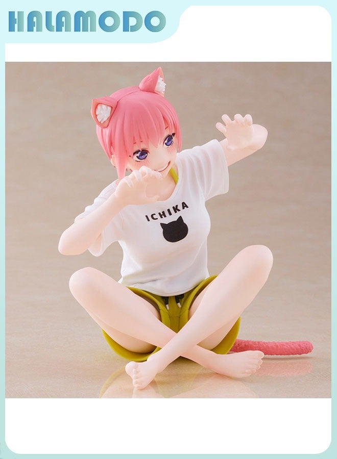 HALAMODO The Quintessential Quintuplets Bride Super cute Anime Figurine of Ichika Nakano Wearing Cat - themed Pajamas, a Must - have Decoration for Car Dashboards and Desktops 11 cm - Image 3