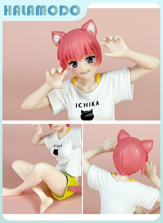 HALAMODO The Quintessential Quintuplets Bride Super cute Anime Figurine of Ichika Nakano Wearing Cat - themed Pajamas, a Must - have Decoration for Car Dashboards and Desktops 11 cm - Image 1