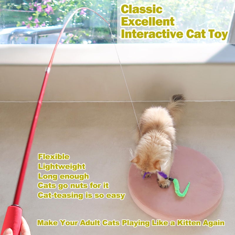 MeoHui Cat Toys for Indoor Cats, Interactive Cat Toy 2PCS Retractable Wand Toy and 9PCS Cat Feather Toys Refills, Funny Kitten Toys Cat Fishing Pole Toy for Bored Indoor Cats Chase and Exercise - Image 2