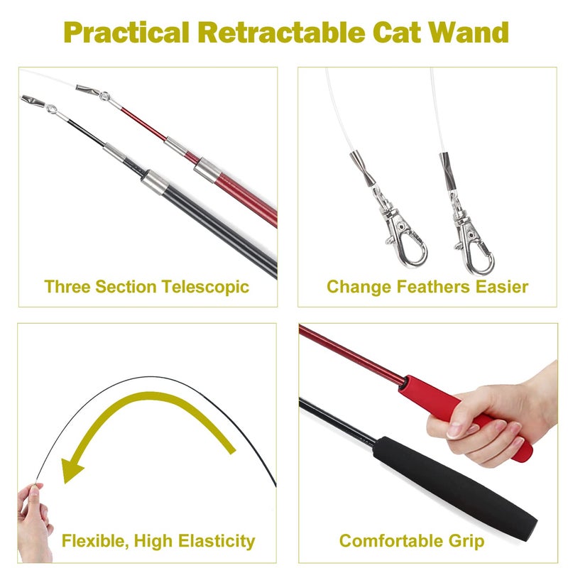 MeoHui Cat Toys for Indoor Cats, Interactive Cat Toy 2PCS Retractable Wand Toy and 9PCS Cat Feather Toys Refills, Funny Kitten Toys Cat Fishing Pole Toy for Bored Indoor Cats Chase and Exercise - Image 4