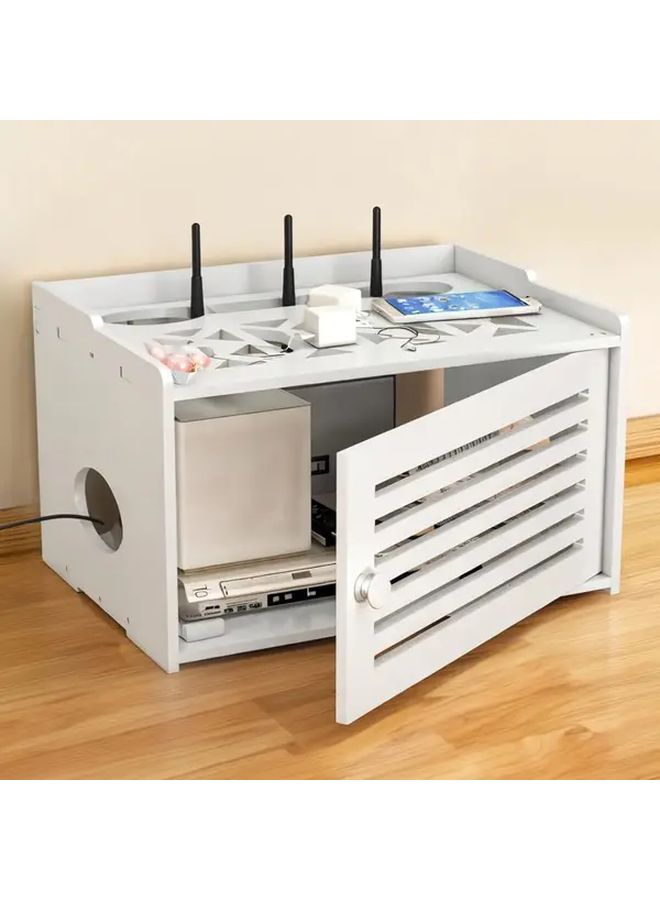 All In One Wifi Router and Cable Management Box Large White Gray Network Device Enclosure with Power Strip Like Organizer Vertical And Horizontal Router Placement for Modem Switch PSUs Office 1pc - Image 1
