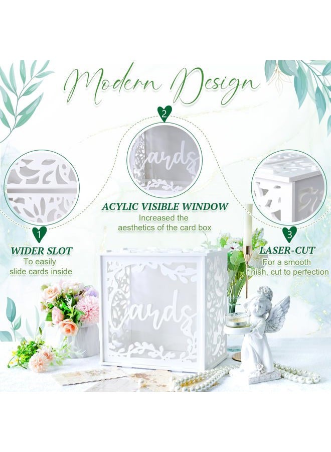 OurWarm White Wedding Card Box with Acrylic Windows, PVC Gift Card Box for Wedding Reception Decorations, Money Gift Honeymoon Fund Boxes for Party Reception Anniversary Bridal Baby Shower Decorations - Image 4