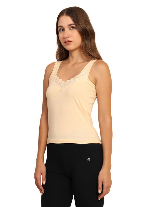 TIZEE Cotton Camisole Slip for Women Skin Wide Strap Non-Padded Innerwear for Layering & Sleepwear Soft Breathable Fabric with Lace Neck Size S - Image 2