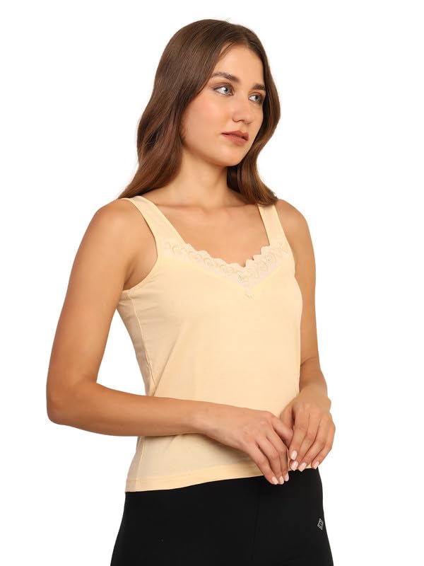 TIZEE Cotton Camisole Slip for Women Skin Wide Strap Non-Padded Innerwear for Layering & Sleepwear Soft Breathable Fabric with Lace Neck Size S - Image 3