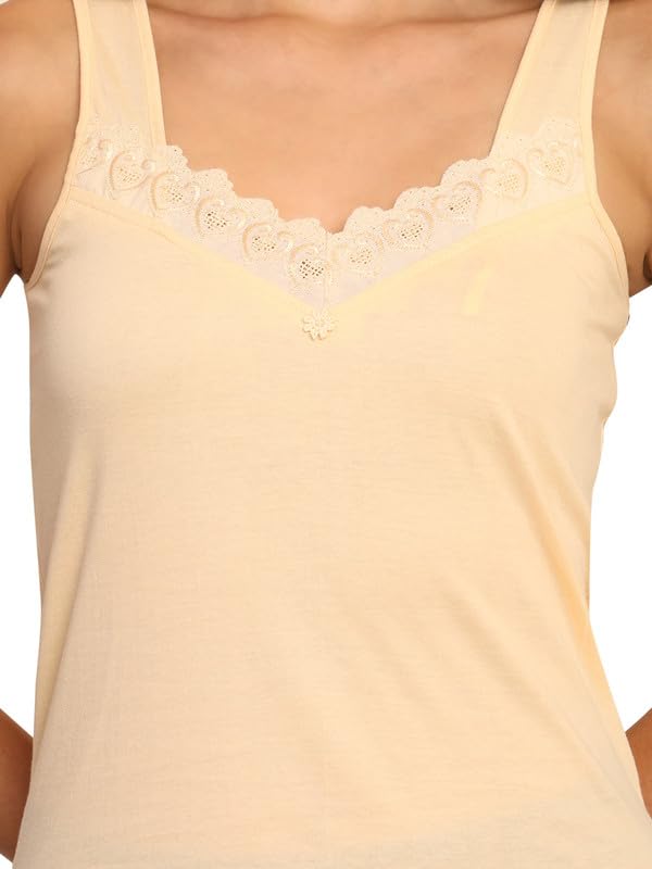 TIZEE Cotton Camisole Slip for Women Skin Wide Strap Non-Padded Innerwear for Layering & Sleepwear Soft Breathable Fabric with Lace Neck Size S - Image 4