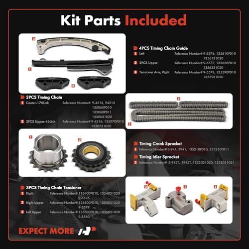 A-Premium 12PCS Engine Timing Chain Kit W/Sprocket & Tensioner & Guide Compatible with Toyota & Lexus - Camry, RAV4, Highlander, Sienna, Avalon, Venza, RX350, RX450h, ES350, IS350 - V6 2.5L 3.0L 3.5L - Image 2
