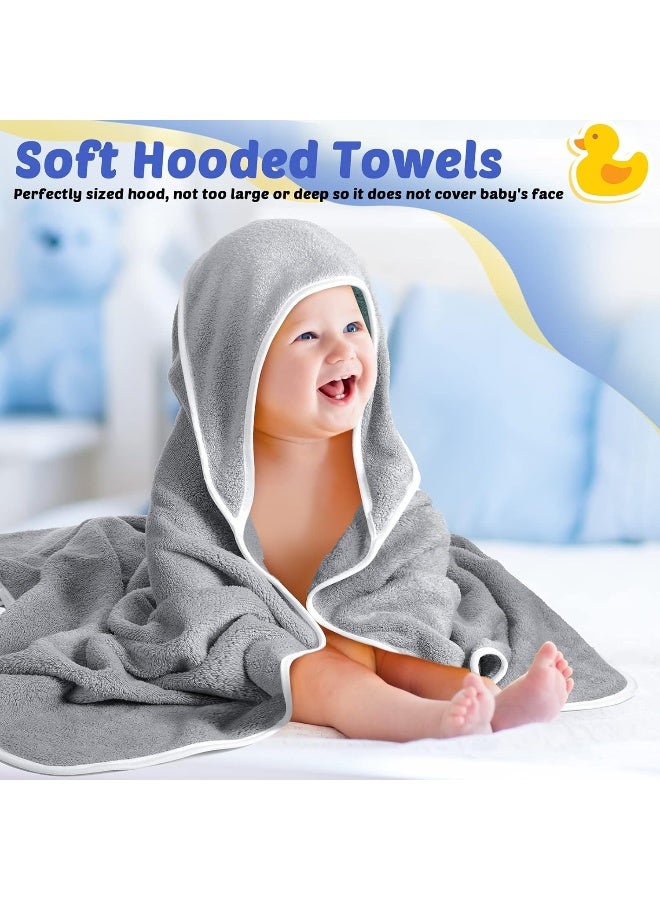 Reginary 4 Pack Baby Hooded Towels Coral Fleece Baby Bath Towels 30 x 30 Inch Soft Absorbent Hooded Bath Blanket for Newborn Toddler Infant Boy Girl Shower Gift Supplies (Gray) - Image 4