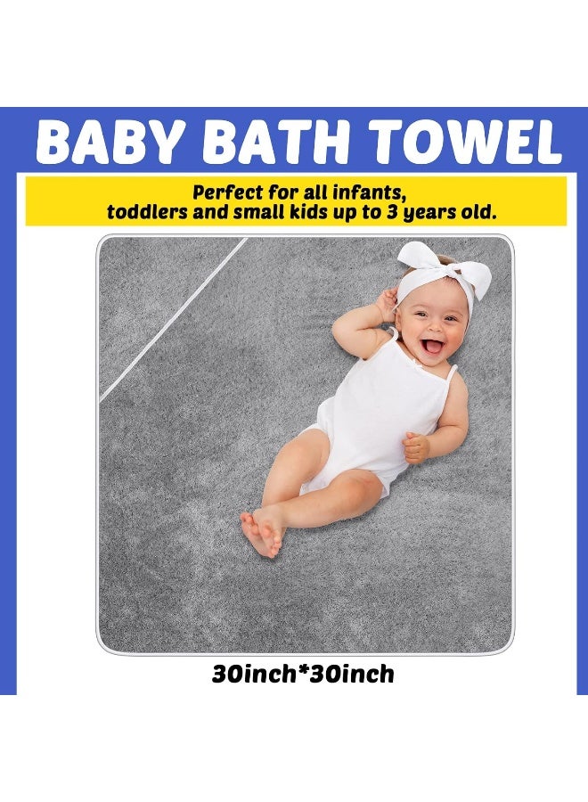 Reginary 4 Pack Baby Hooded Towels Coral Fleece Baby Bath Towels 30 x 30 Inch Soft Absorbent Hooded Bath Blanket for Newborn Toddler Infant Boy Girl Shower Gift Supplies (Gray) - Image 2