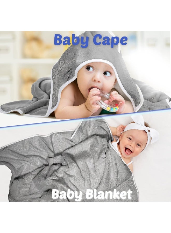 Reginary 4 Pack Baby Hooded Towels Coral Fleece Baby Bath Towels 30 x 30 Inch Soft Absorbent Hooded Bath Blanket for Newborn Toddler Infant Boy Girl Shower Gift Supplies (Gray) - Image 5