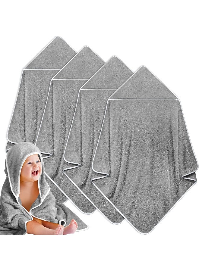 Reginary 4 Pack Baby Hooded Towels Coral Fleece Baby Bath Towels 30 x 30 Inch Soft Absorbent Hooded Bath Blanket for Newborn Toddler Infant Boy Girl Shower Gift Supplies (Gray) - Image 1