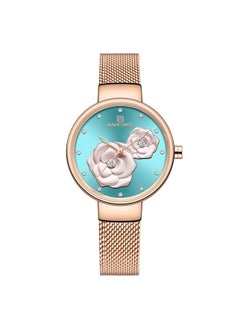 NAVIFORCE Elegant Women's Quartz Watch Stylish Round Dial with Floral Embossed Design Sparkling Crystal Hour Markers Stainless Steel Mesh Strap Fashionable Timepiece for Everyday Wear and Special Occasions  - Image 1