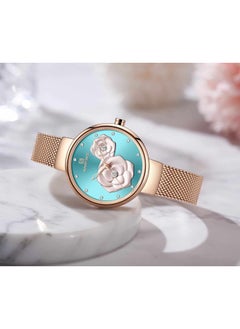 NAVIFORCE Elegant Women's Quartz Watch Stylish Round Dial with Floral Embossed Design Sparkling Crystal Hour Markers Stainless Steel Mesh Strap Fashionable Timepiece for Everyday Wear and Special Occasions  - Image 4