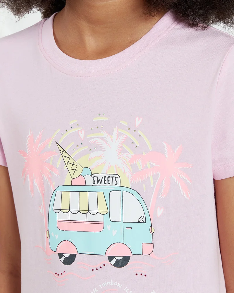 Ovs Graphic Print Tee In Nosegay Pink