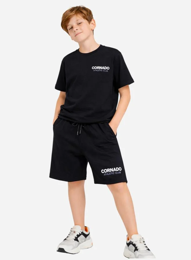 victor and jane Boys Text Print Relaxed T-Shirt and Shorts Set