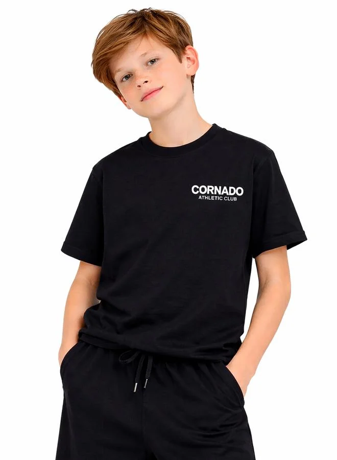 victor and jane Boys Text Print Relaxed T-Shirt and Shorts Set