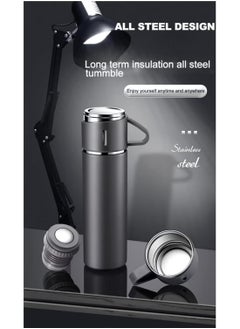 TIGER 500ml Stainless Steel Vacuum Thermos Flask with Silicone Handle – Insulated Water Set with 2 Stainless Steel Cups for Hot & Cold Drinks – Ideal for Outdoor Travel. Camping, Hiking | Gift Box Set (2 PACK) GREY  - Image 3