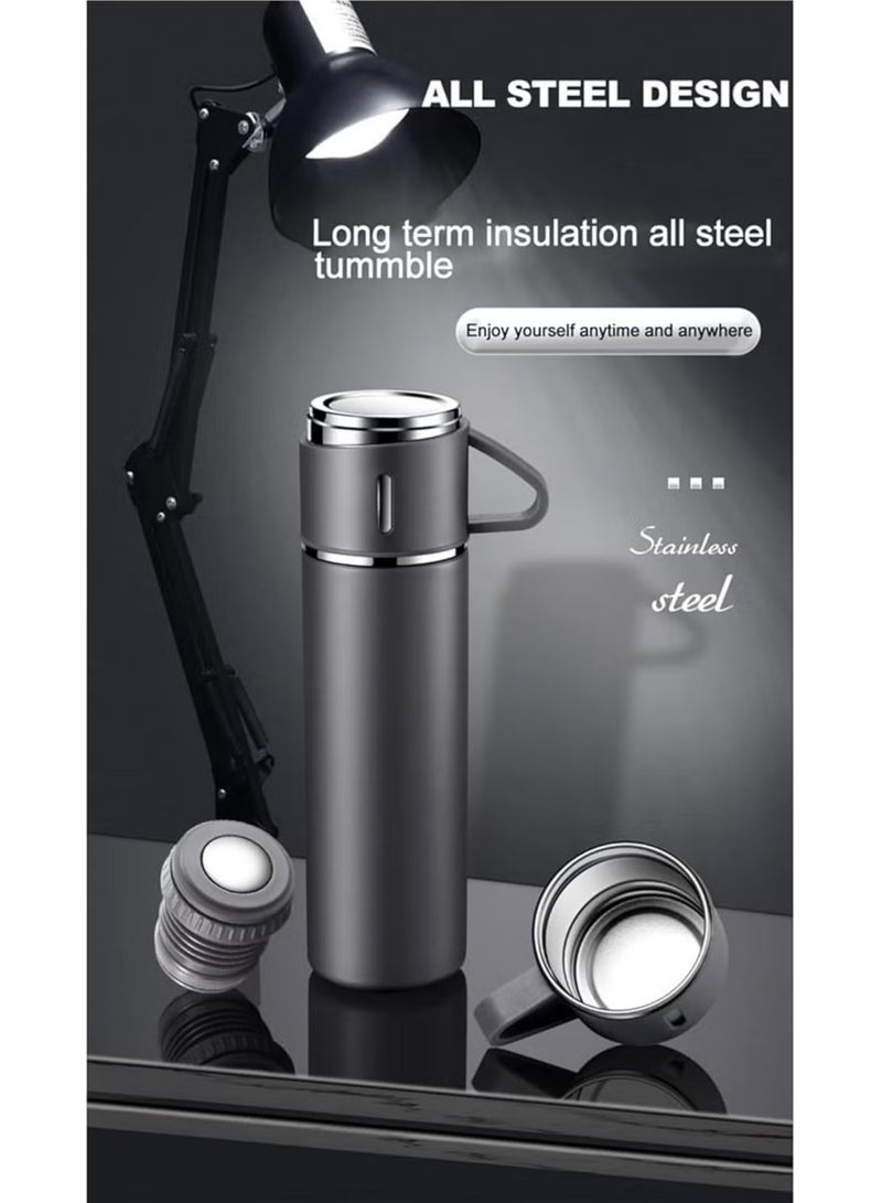 TIGER 500ml Stainless Steel Vacuum Thermos Flask with Silicone Handle – Insulated Water Set with 2 Stainless Steel Cups for Hot & Cold Drinks – Ideal for Outdoor Travel. Camping, Hiking | Gift Box Set (2 PACK) GREY - Image 3