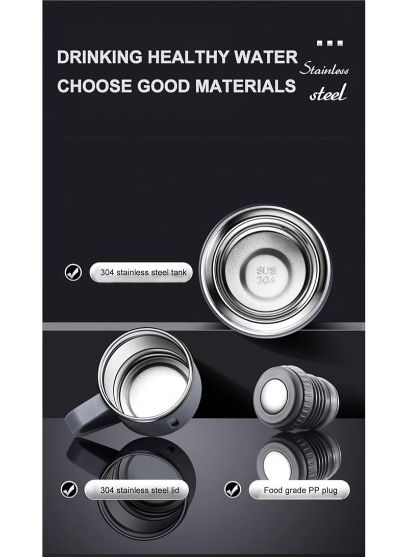 TIGER 500ml Stainless Steel Vacuum Thermos Flask with Silicone Handle – Insulated Water Set with 2 Stainless Steel Cups for Hot & Cold Drinks – Ideal for Outdoor Travel. Camping, Hiking | Gift Box Set (2 PACK) GREY - Image 4