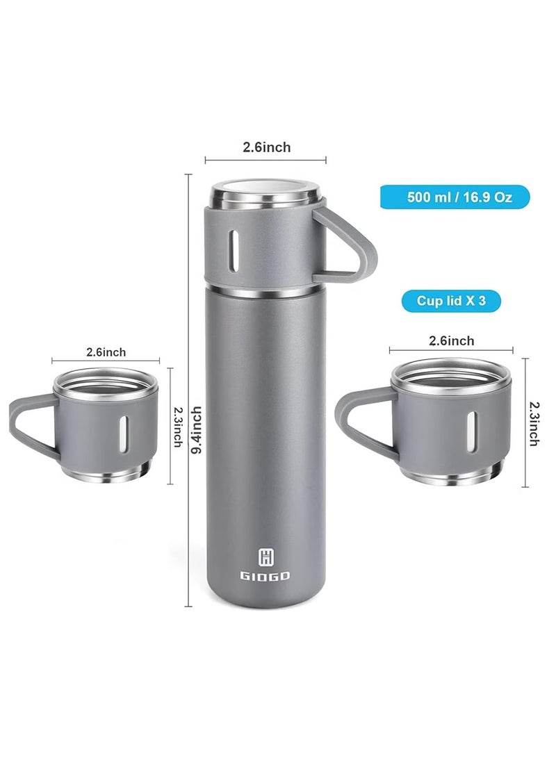 TIGER 500ml Stainless Steel Vacuum Thermos Flask with Silicone Handle – Insulated Water Set with 2 Stainless Steel Cups for Hot & Cold Drinks – Ideal for Outdoor Travel. Camping, Hiking | Gift Box Set (2 PACK) GREY - Image 2
