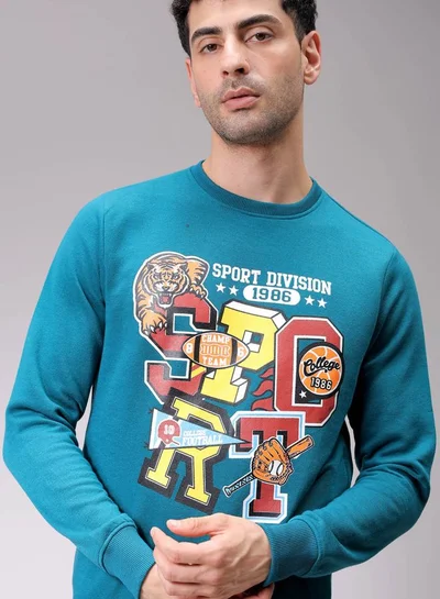 شركة المرآب الهندية Men Regular Fit Placement Print Crew Neck Overhead Sweatshirt