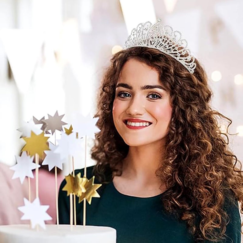 PEORA Cubic Zirconia Studded Princess Tiara Crown for Girls & Women Birthday Gift Hair Accessories - Image 2