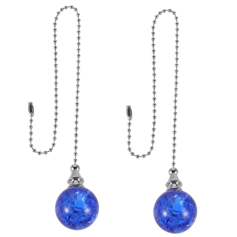 Blue Crystal Ceiling Fan Pull Chain 2 Pcs Beaded Light Pull Decor For Lamps Curtains - Image 2