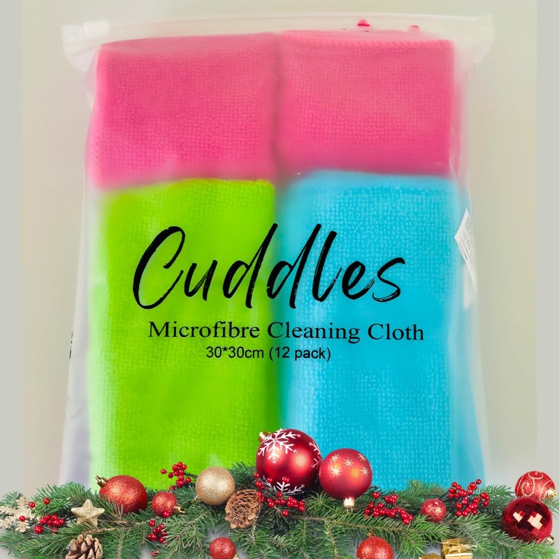 Cuddles Microfiber Cleaning Cloth  Pack of 12 Cleaning Cloths for Kitchen Car and Windows 30x30cm LintFree Cloths for Washing Dishes and Dusting  Microfibre Cloth Set for All Your Cleaning Needs