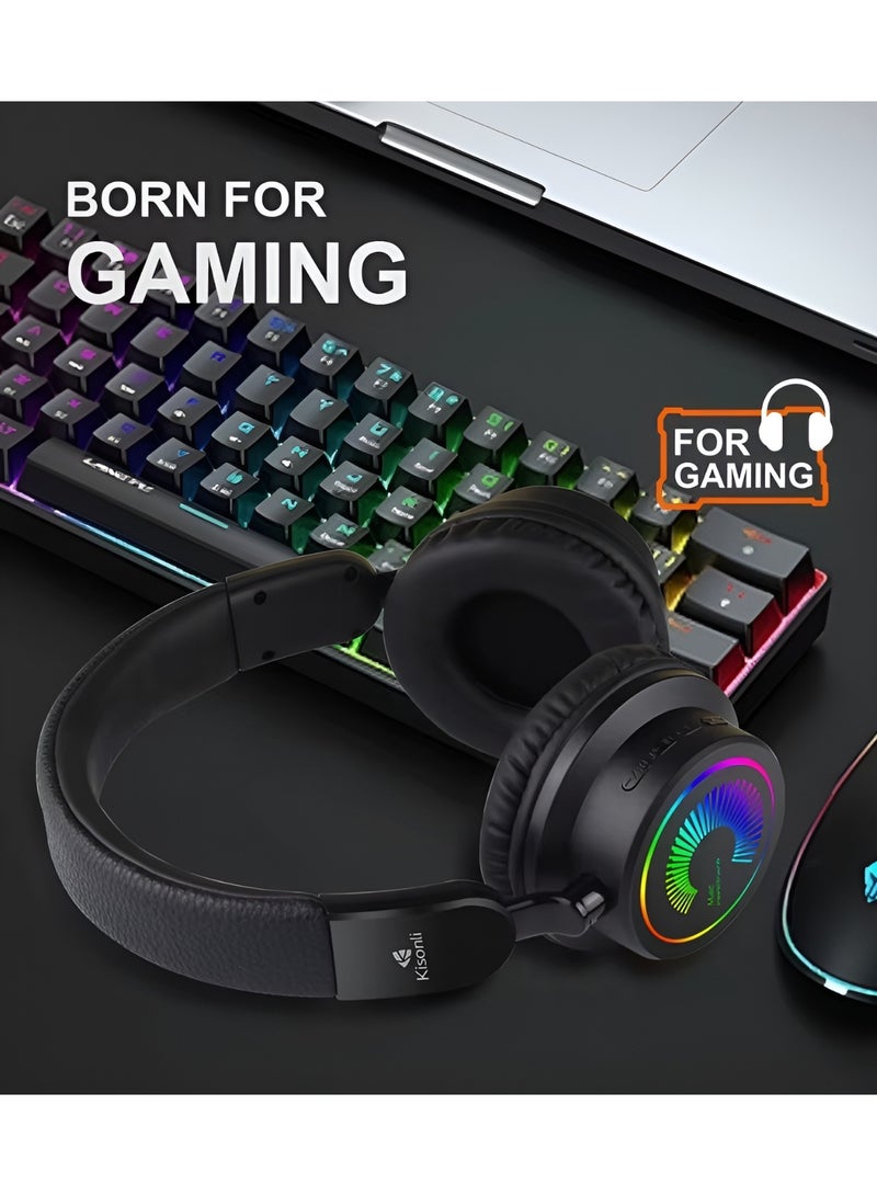 Kisonli A7 Wireless Headphones with High-Quality Stereo Sound - 350mAh Battery Lasts Up to 6 Hours - Supports TF and AUX - Comfortable and Modern Design - Black - Image 3