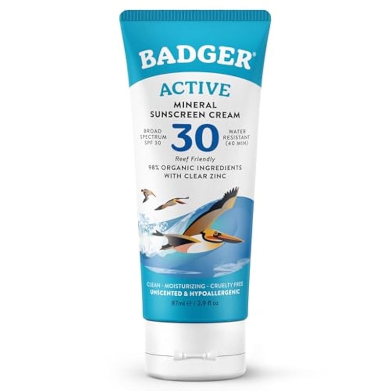 Badger Sunscreen Cream Clear Zinc, Organic Ingredients, Easy Application and Lightweight, SPF 30, Unscented, 87ml - Image 1
