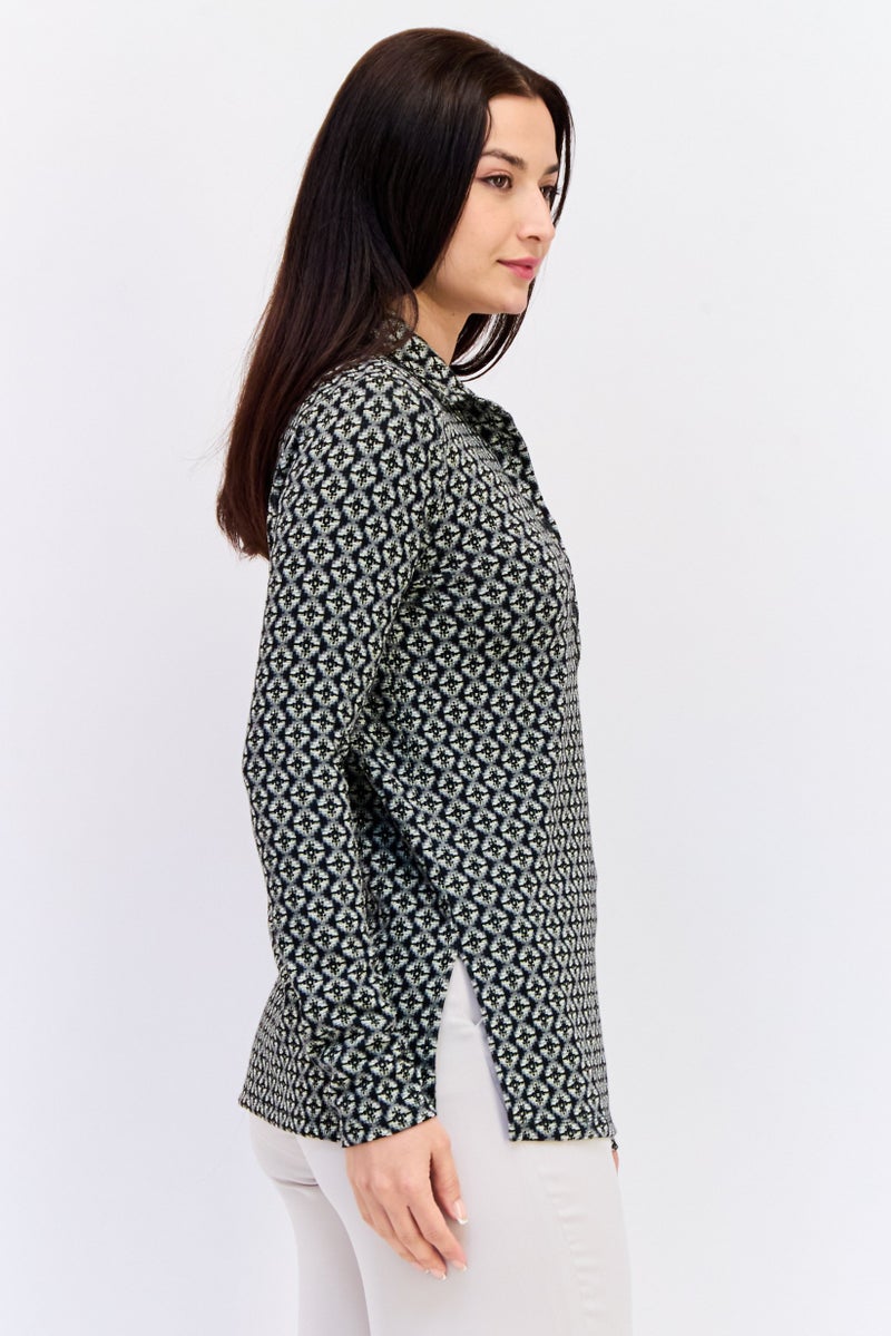 KOTON Women Spread Collar Long Sleeves Allover Print, Multicolor - Image 2