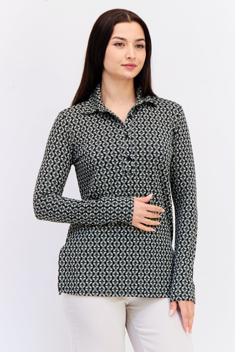 KOTON Women Spread Collar Long Sleeves Allover Print, Multicolor - Image 1