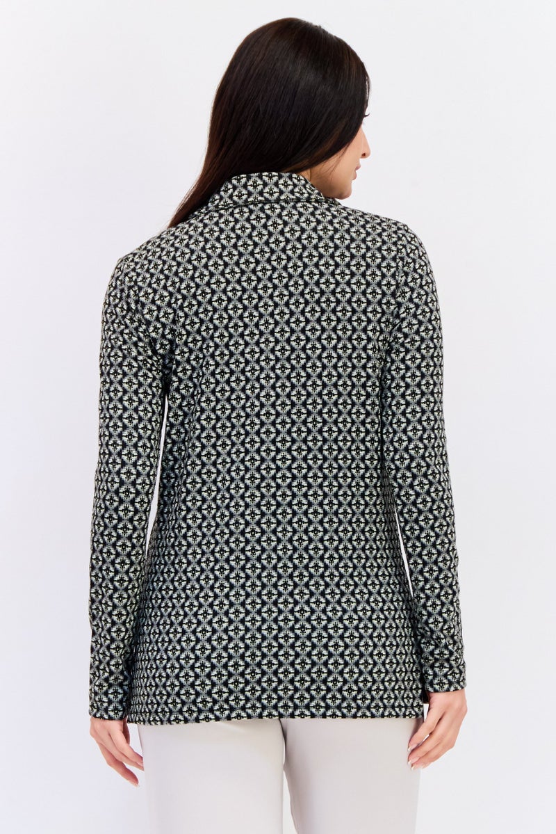 KOTON Women Spread Collar Long Sleeves Allover Print, Multicolor - Image 4