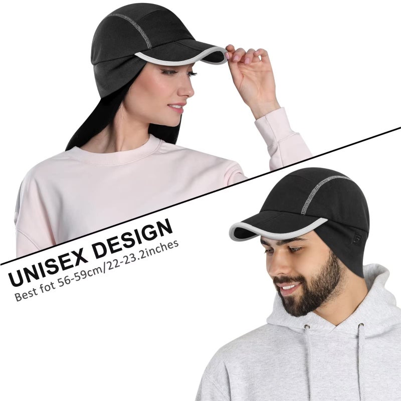 GADIEMKENSD Fleece Ball Cap with Drop Down Ear Warmer Foldable Brim Reflective Winter Running Hats for Women Mens Baseball Cap Earflap Covers for Outdoor Hunting Hiking Golf Snow Ski Unisex Black - Image 2