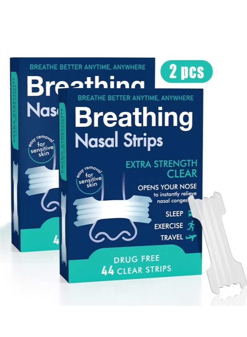 Breathe Right Extra Strength Clear Nasal Strips (88 Strips) – Instant Congestion & Snoring Relief, Hypoallergenic for Sensitive Skin, Day/Night Use - Image 1