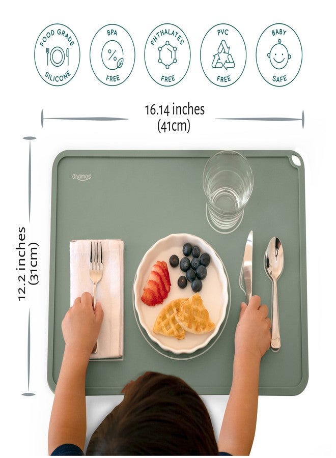 CHAMOS Montessori Placemat for Toddlers - Kids Silicone Mats for Dining Table - Set of 2 - Table Setting Learning (Sage and Beige) - Image 2