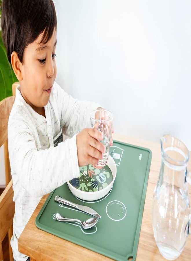 CHAMOS Montessori Placemat for Toddlers - Kids Silicone Mats for Dining Table - Set of 2 - Table Setting Learning (Sage and Beige) - Image 4