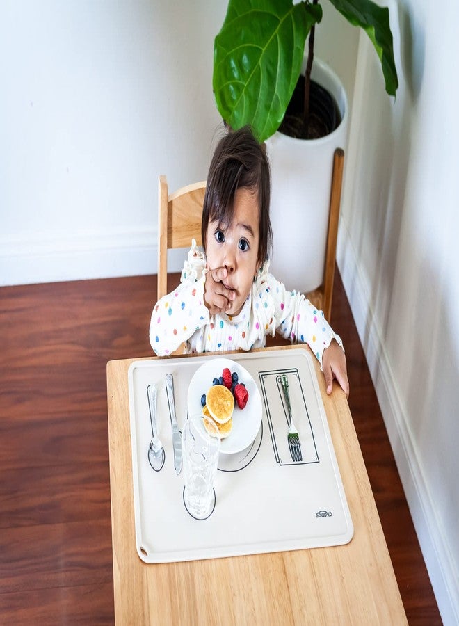 CHAMOS Montessori Placemat for Toddlers - Kids Silicone Mats for Dining Table - Set of 2 - Table Setting Learning (Sage and Beige) - Image 5