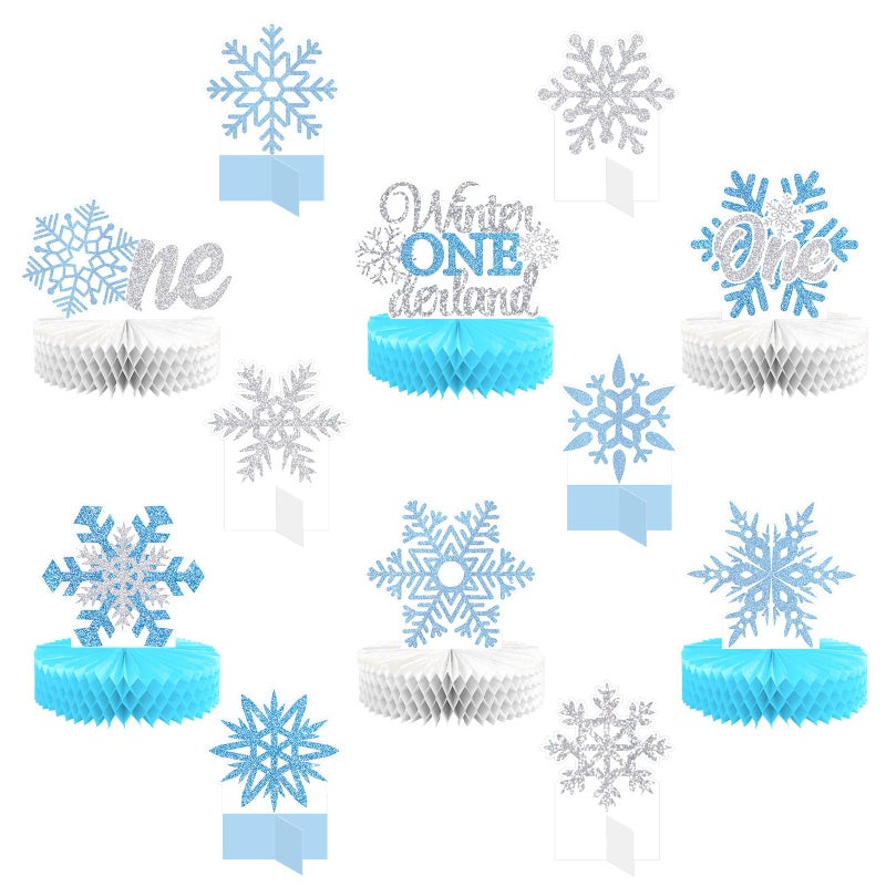 Lincia 12 Pcs Winter Onederland 1st Birthday Decorations Snowflake Honeycomb Blue Wonderland Table Centerpieces for Birthday Party Supplies - Image 3