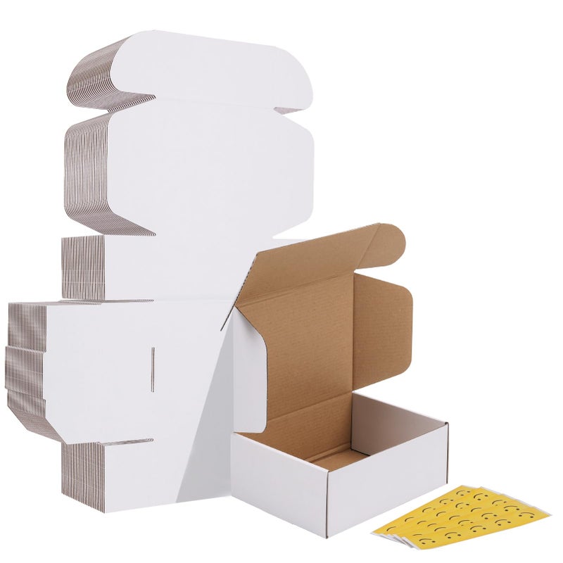 HORLIMER صندوق شحن HORLIMER 8x6x3 بوصة مجموعة من 25، صندوق كرتون مضلع أبيض، طرد أدبي، 25 ملصق متضمن - Image 1