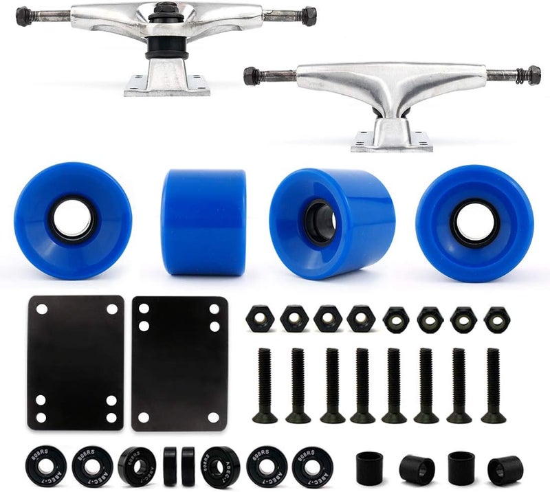 VJ Skateboard Truck and Wheel, 5.0 Skateboard Trucks 127mm Trucks w/Skateboard Cruiser Wheel 60mm, Skateboard Bearings, Skateboard Screws, Skateboard Riser Pads - Image 1
