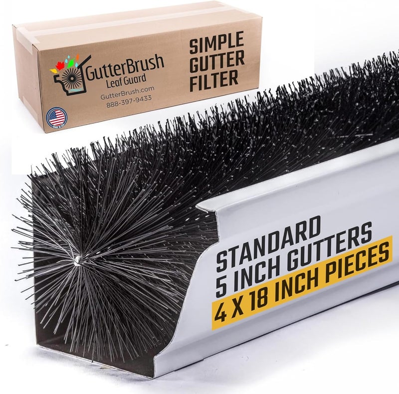 GutterBrush Store حارس مزاريب لتصريف المياه بحجم 5 بوصات، 4 قطع | 18 بوصة لكل منها - 6 أقدام إجمالية | فلتر أوراق DIY، لا حاجة لأدوات | يمنع الانسداد، يحافظ على تدفق المياه | تركيب سهل، صنع في الولايات المتحدة - Image 1