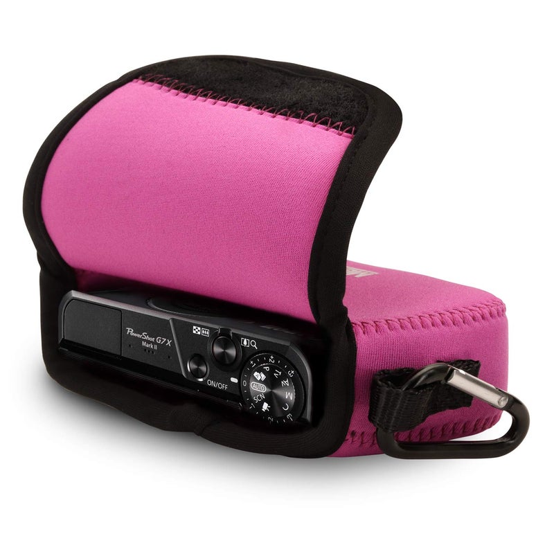 MegaGear ''Ultra Light'' Neoprene Camera Case Bag with Carabiner for Canon PowerShot G7X, Canon PowerShot G7 X Mark II Cameras (HotPink), PU Leather - Image 3
