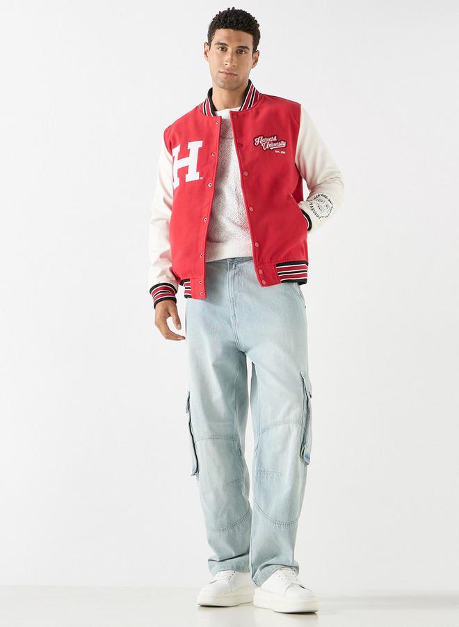 SP Characters Harvard University Logo Detail Button Through Bomber Jacket with Pockets - Image 2