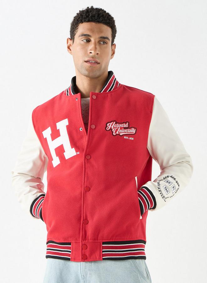 SP Characters Harvard University Logo Detail Button Through Bomber Jacket with Pockets - Image 1