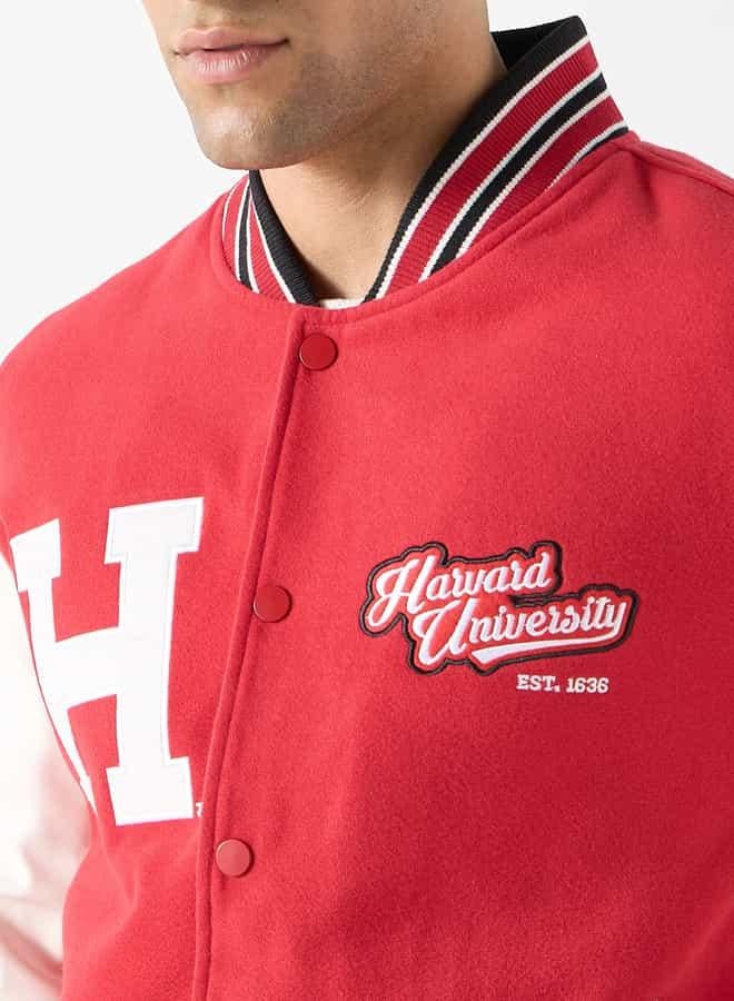 SP Characters Harvard University Logo Detail Button Through Bomber Jacket with Pockets - Image 4