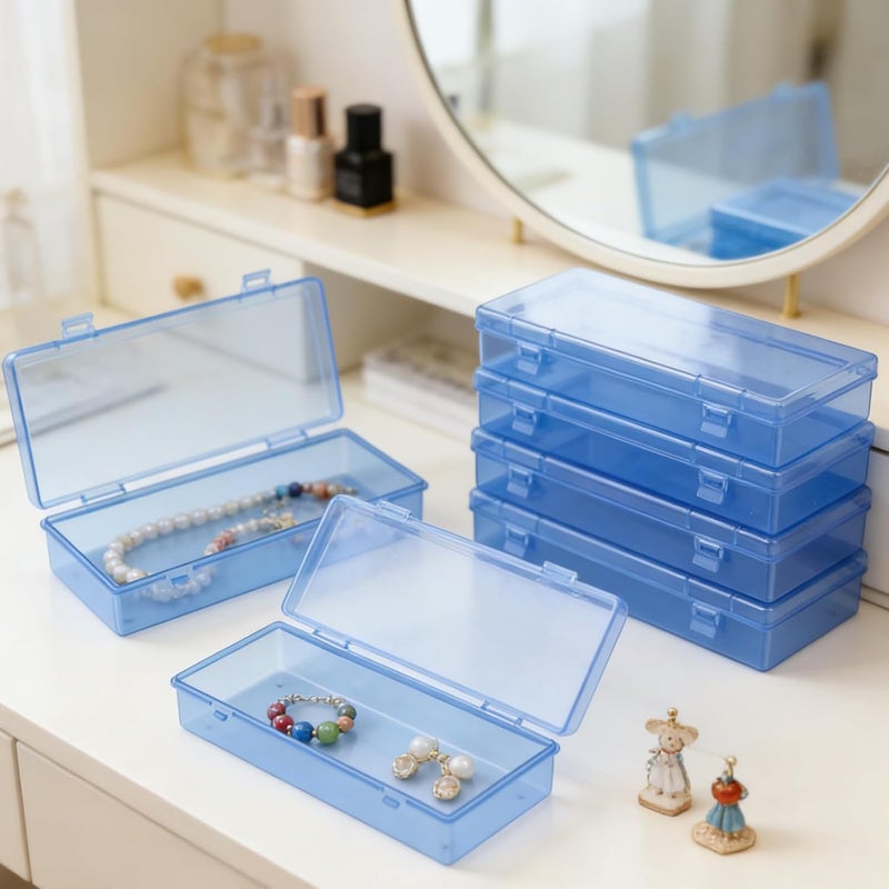 Goodma 6 Pieces Rectangular Empty Mini Clear Plastic Organizer Storage Box Containers with Hinged Lids (Blue, 6.1 x 2.6 x 1.2 inch) - Image 4