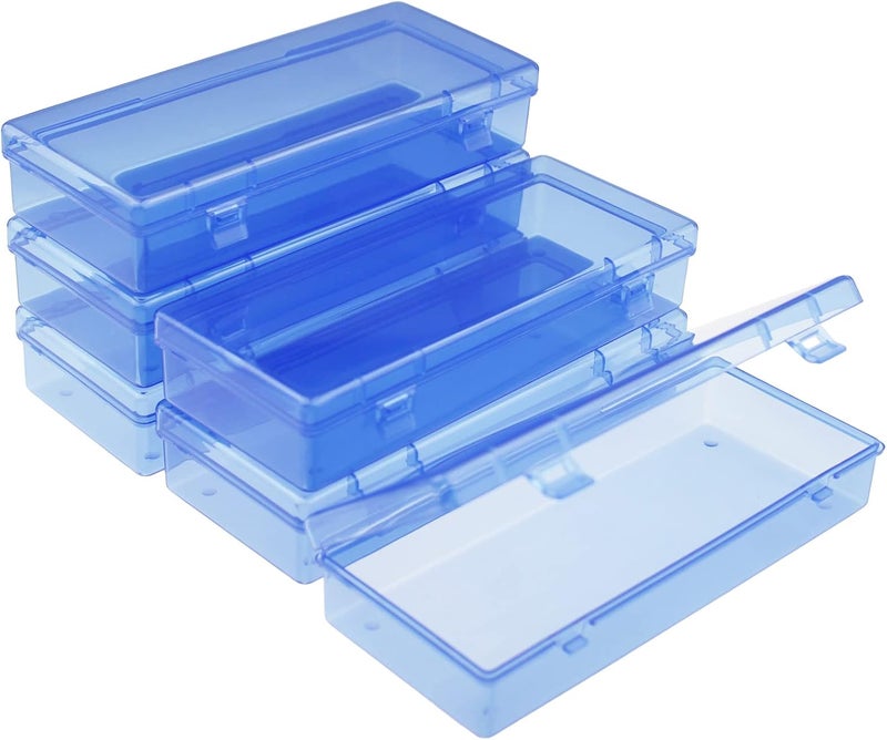 Goodma 6 Pieces Rectangular Empty Mini Clear Plastic Organizer Storage Box Containers with Hinged Lids (Blue, 6.1 x 2.6 x 1.2 inch) - Image 1