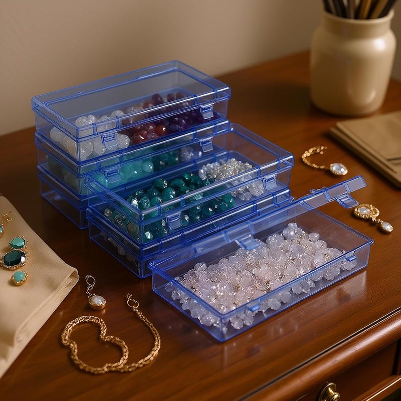Goodma 6 Pieces Rectangular Empty Mini Clear Plastic Organizer Storage Box Containers with Hinged Lids (Blue, 6.1 x 2.6 x 1.2 inch) - Image 3